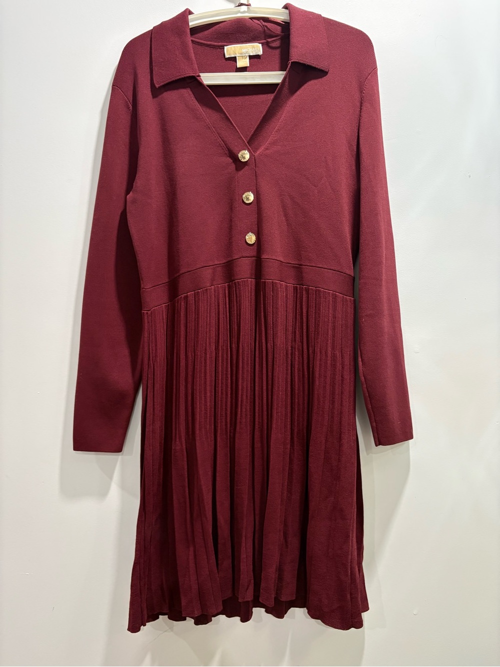 Michael Kors Deep Burgundy Long Sleeve Pleated Knit Dress